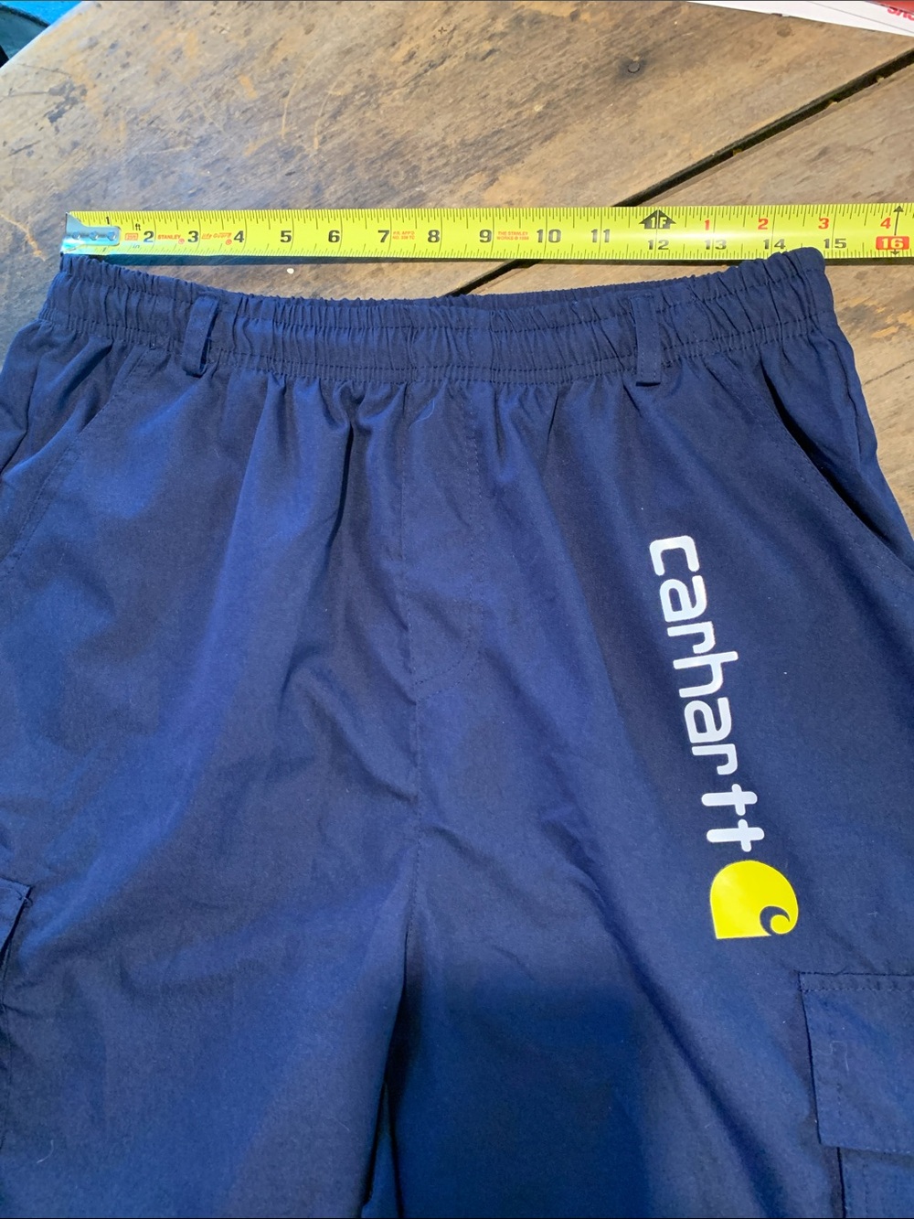 Carhartt Teens/ Men’s Navy Cargo Shorts with Yellow Logo - Picture 10 of 11